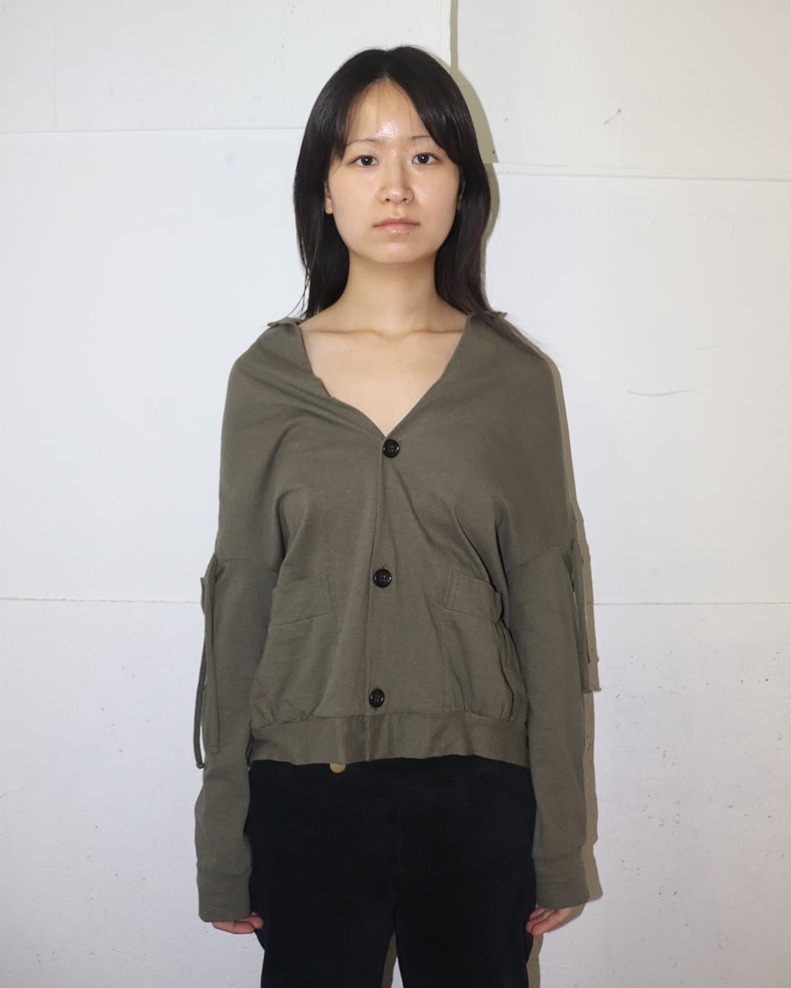 와이즈 백 포인티드 숄 코튼 가디건 상품이미지1