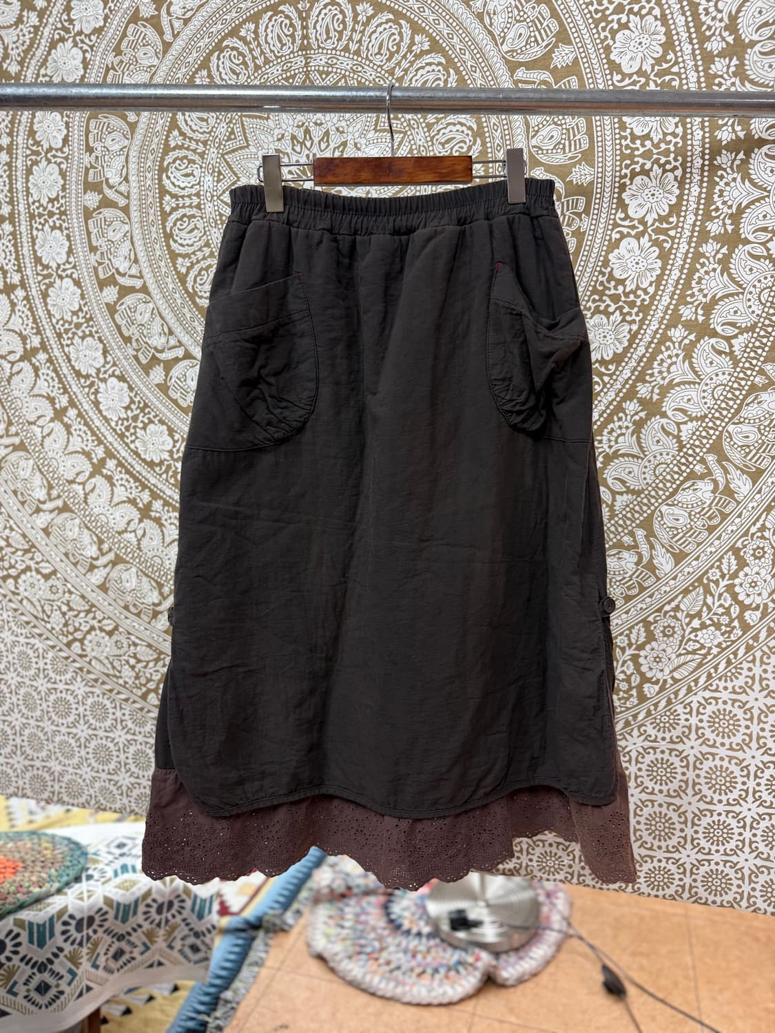 빈티지 여성 밴딩 투포켓 롱 스커트 상품이미지3