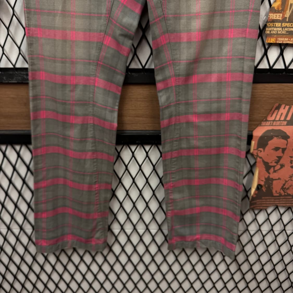 오클리 재팬 체크 코튼 슬랙스 팬츠 스트레이트 핏 그레이 핑크 상품이미지4