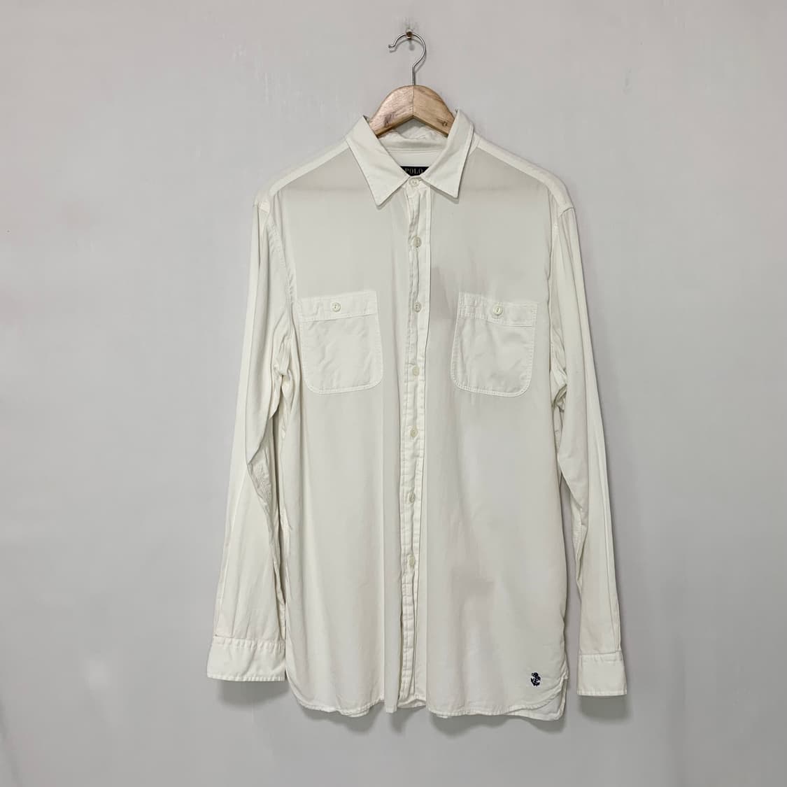 폴로 랄프로렌 더블 포켓 아이보리 빈티지 베이직 셔츠 남성 XL 상품이미지1
