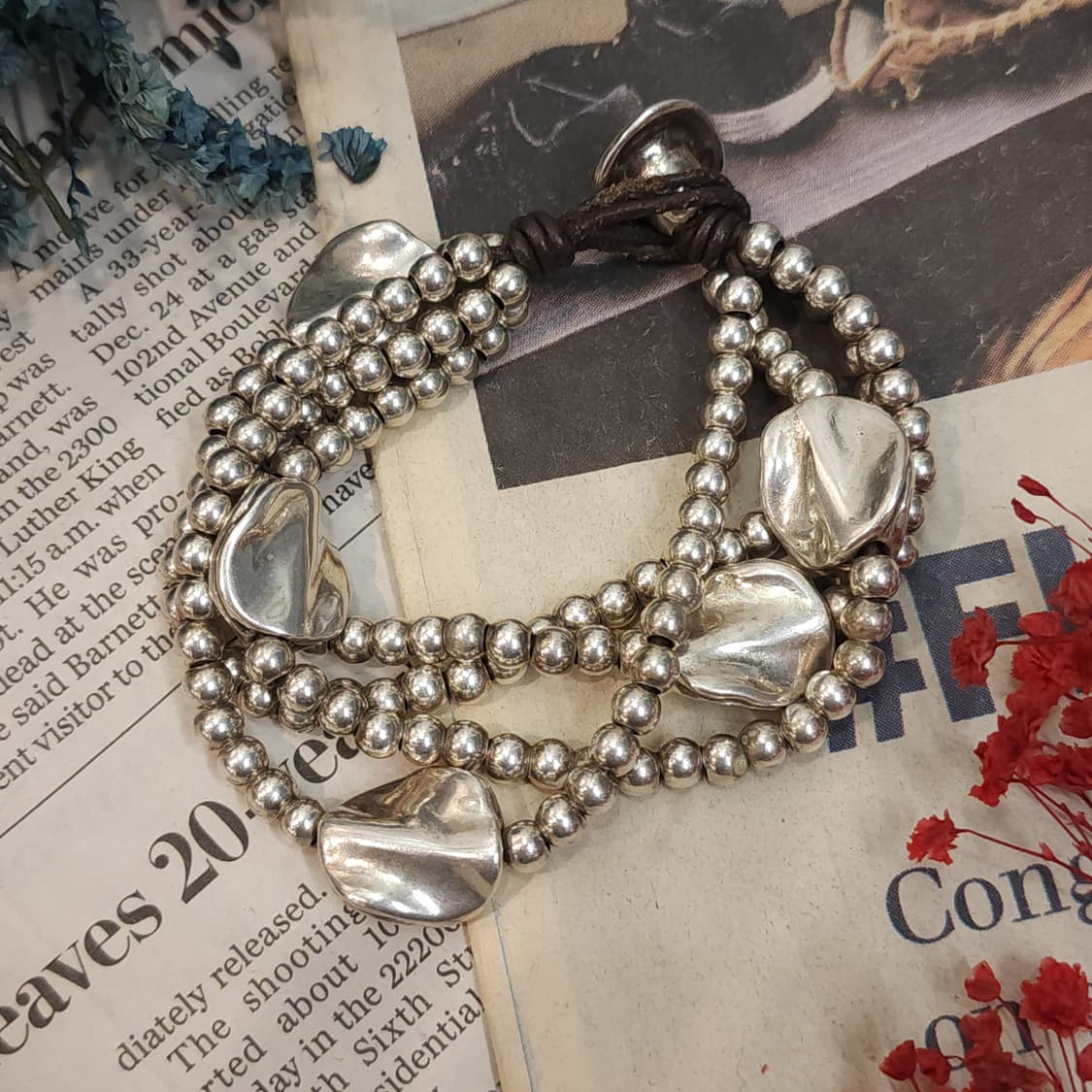90s 프랑스 빈티지 팔찌 물방울 참 실버 비즈 팔찌 빈티지 팔찌 상품이미지2