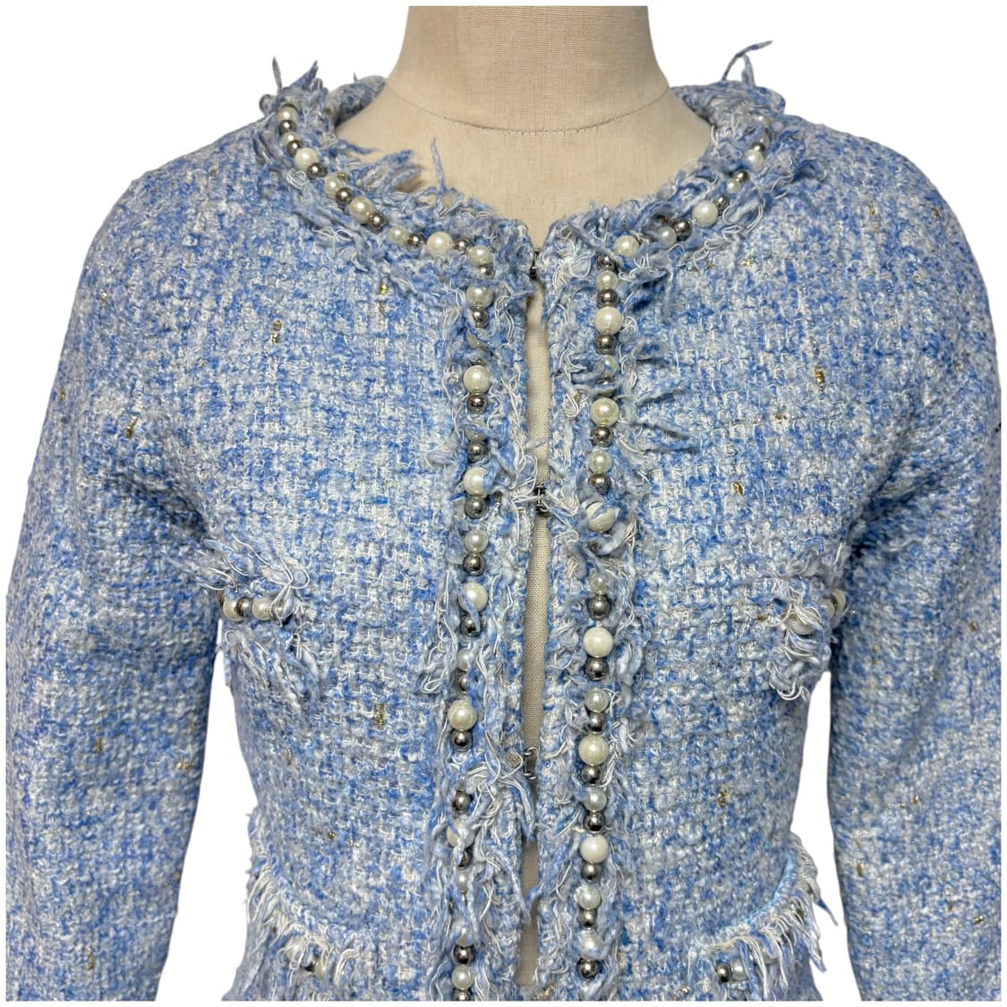 3662 하늘색 트위드 자켓 스커트 누빔 투피스세트 상품이미지2