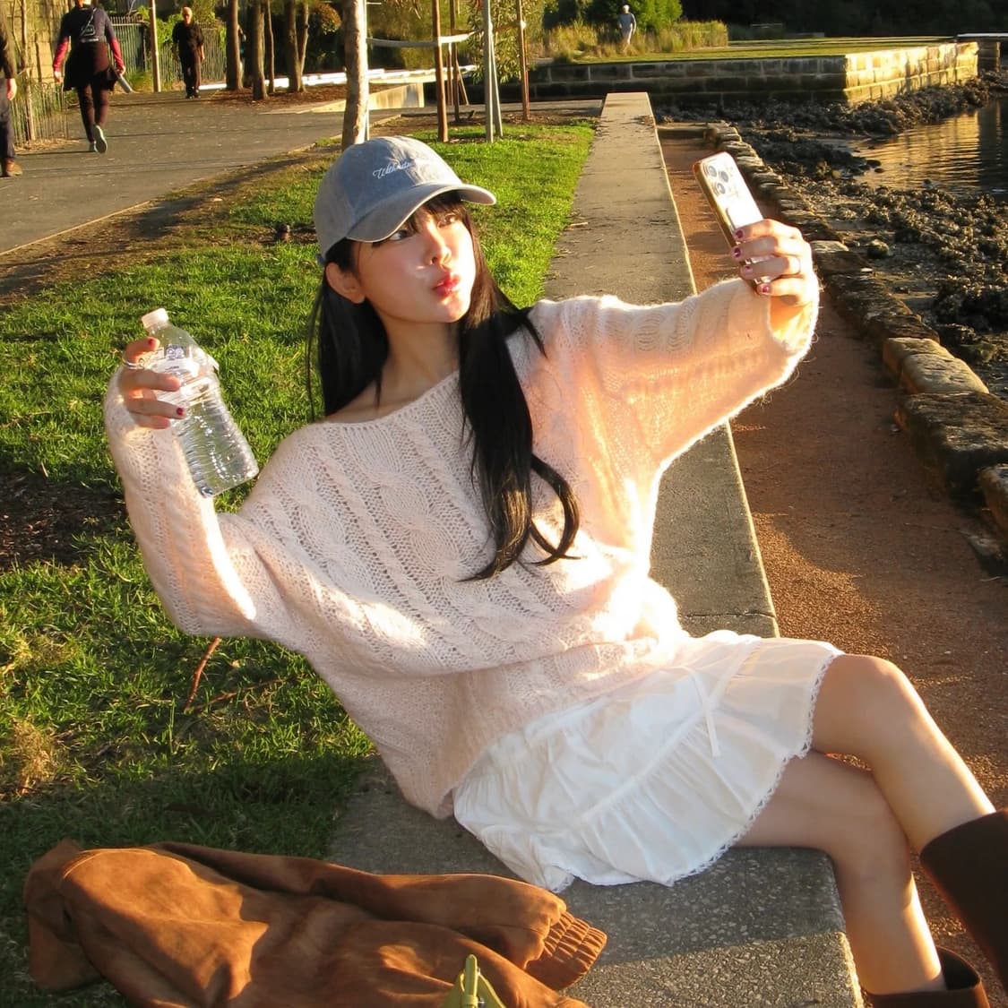 위드아웃썸머 시나몬 케이블 니트 베이비 핑크 상품이미지1