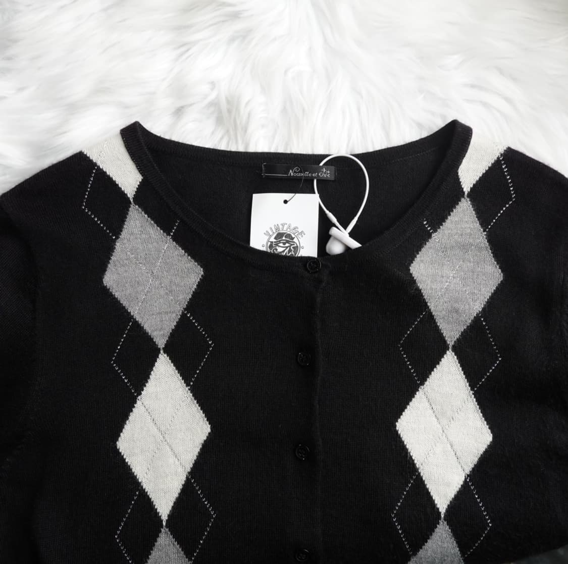 아가일 패턴 니트 가디건 블랙 1894 상품이미지4