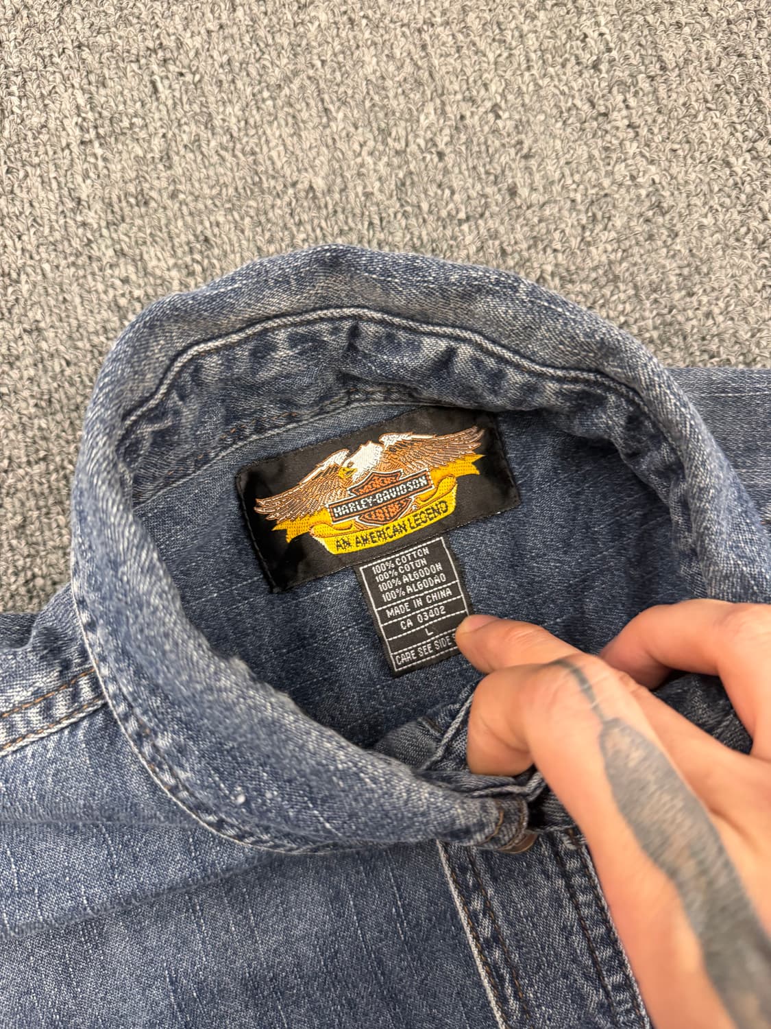 L) 할리데이비슨 빈티지 워싱 데님 반팔 셔츠 상품이미지3