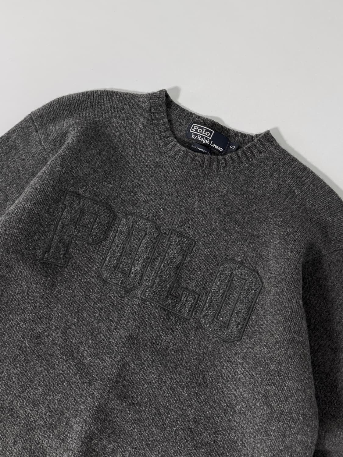 폴로 랄프로렌 자수 00‘s 아플리케 빅로고 그레이 울 니트 상품이미지3
