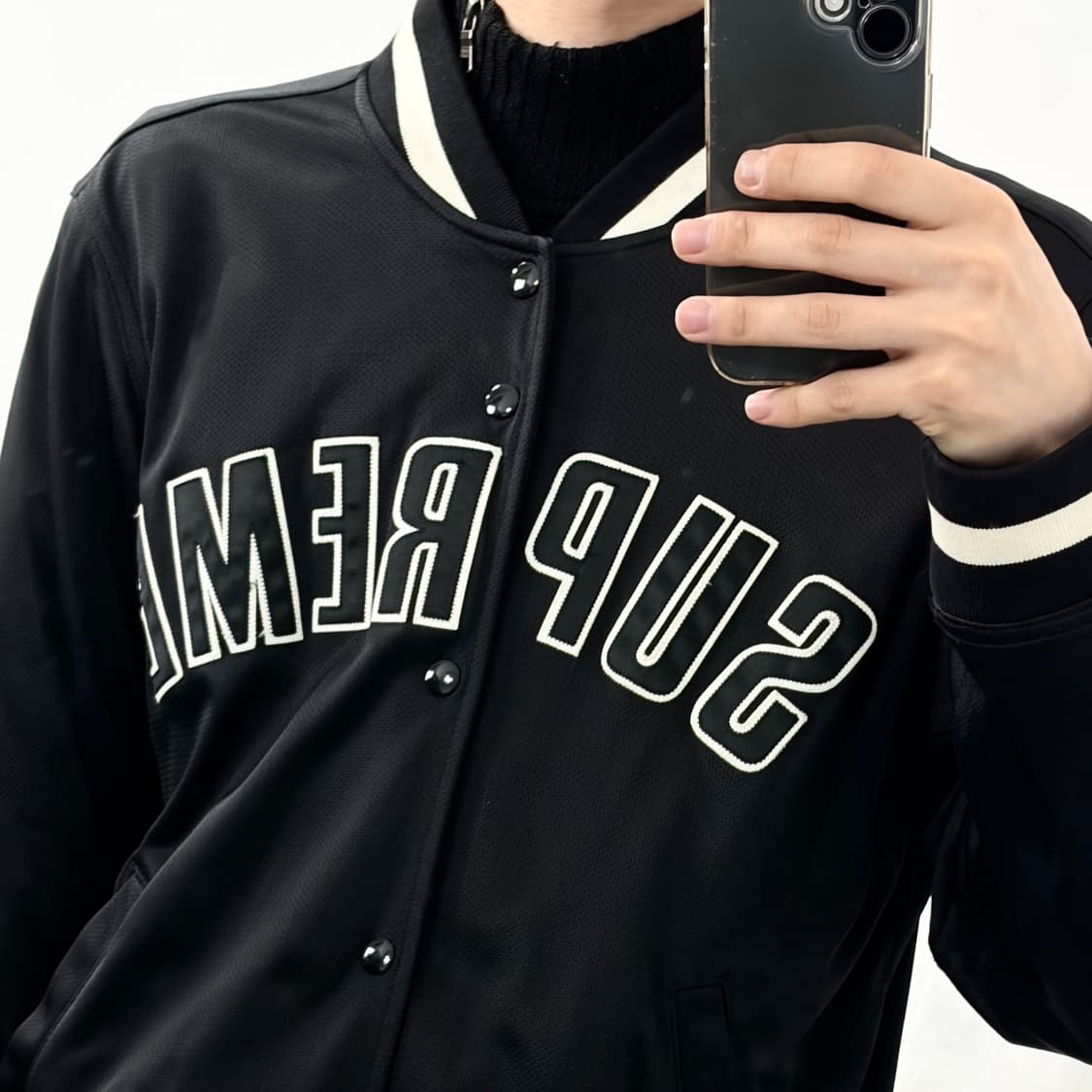 슈프림 빅로고 메쉬 바시티 자켓 상품이미지4