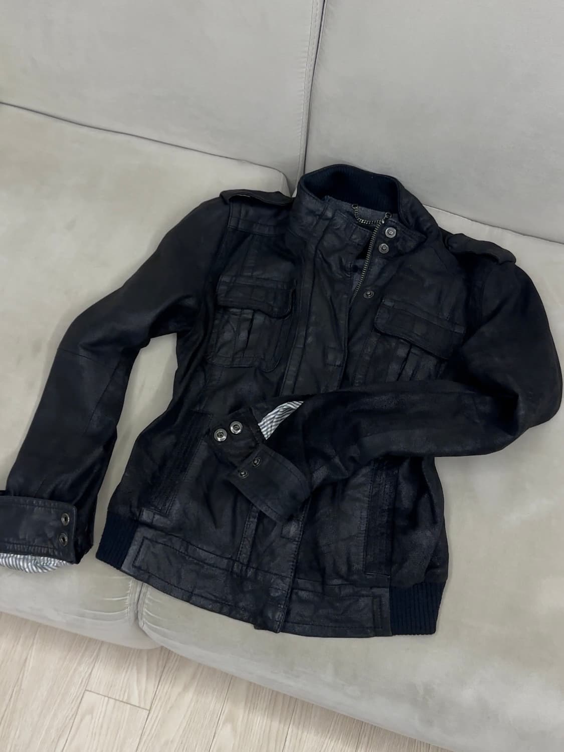 빈티지 크랙 슬림핏 가죽 자켓 상품이미지2