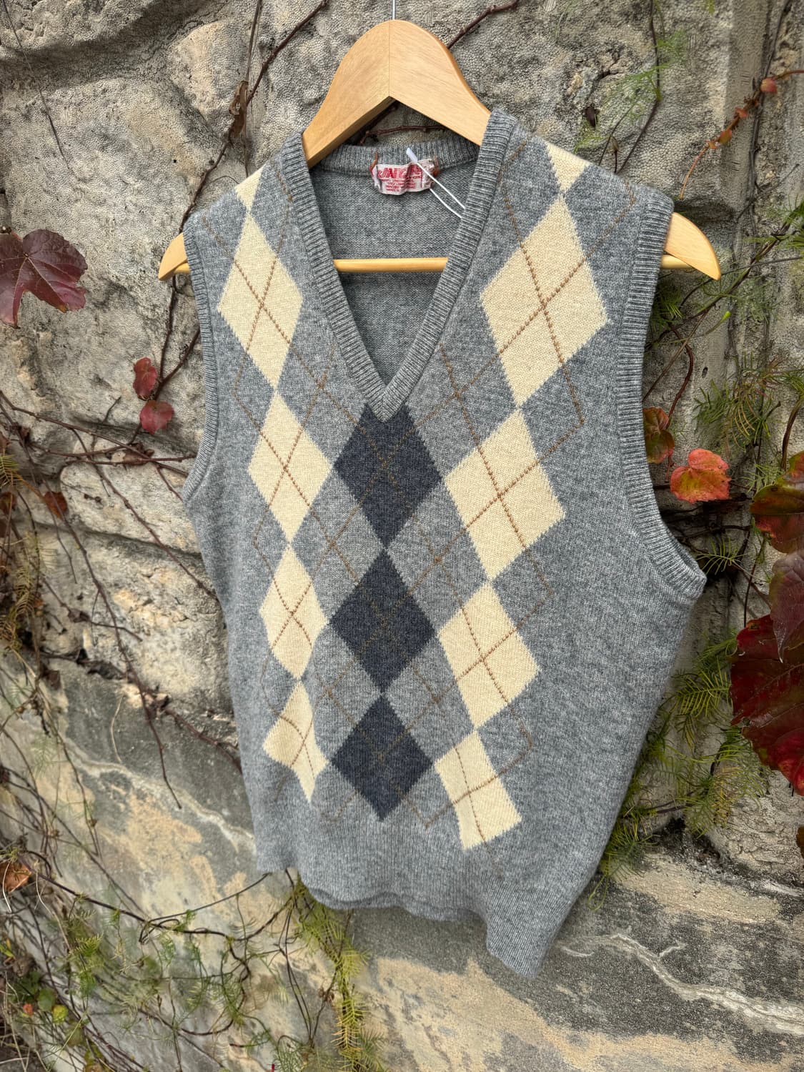 80s~90s jaeger 램스울 100 아가일 패턴 빈티지 니트 베스트 상품이미지3