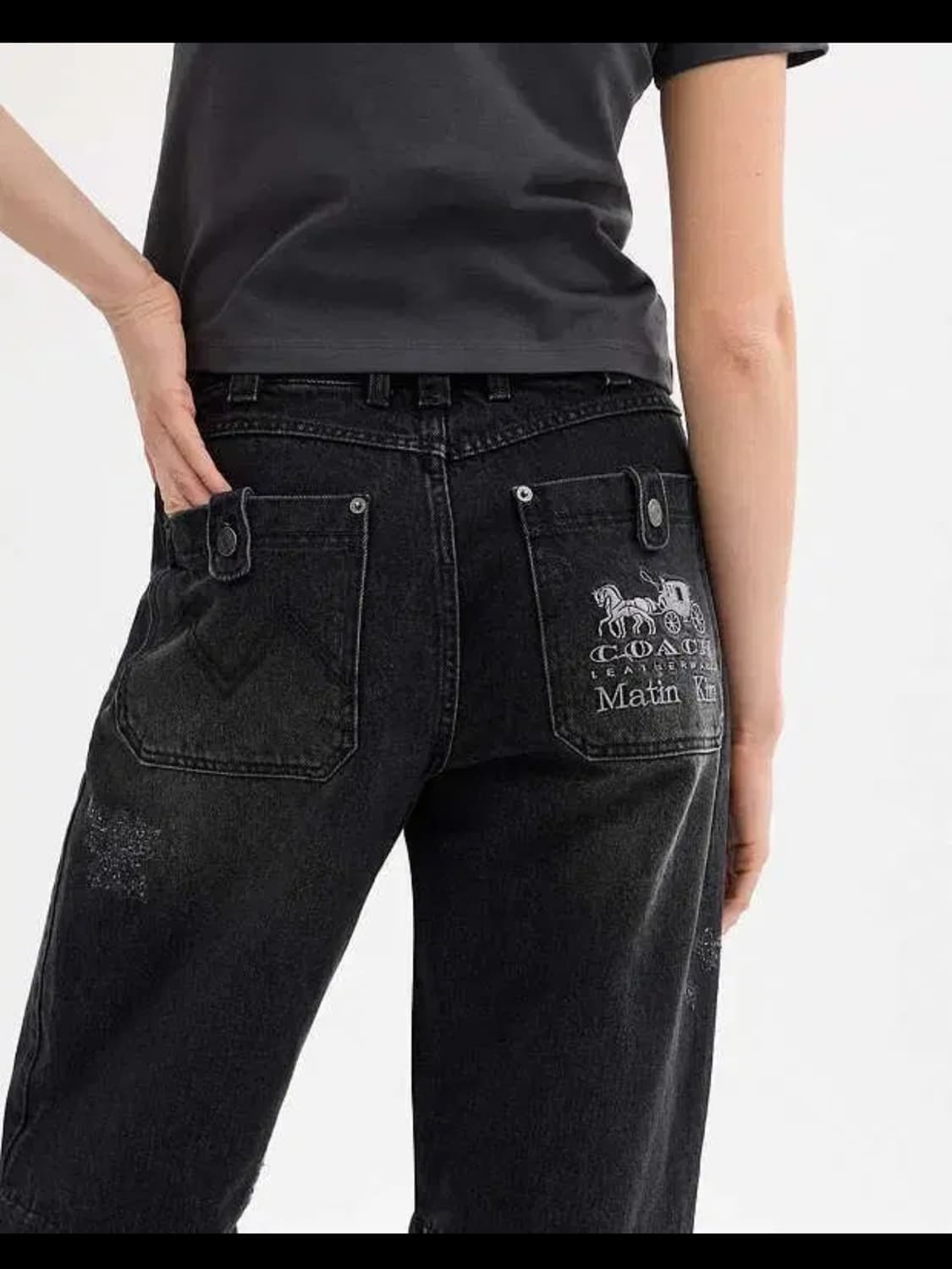 코치 마뗑킴 워시드 레이어드 데님 팬츠 블랙 상품이미지1
