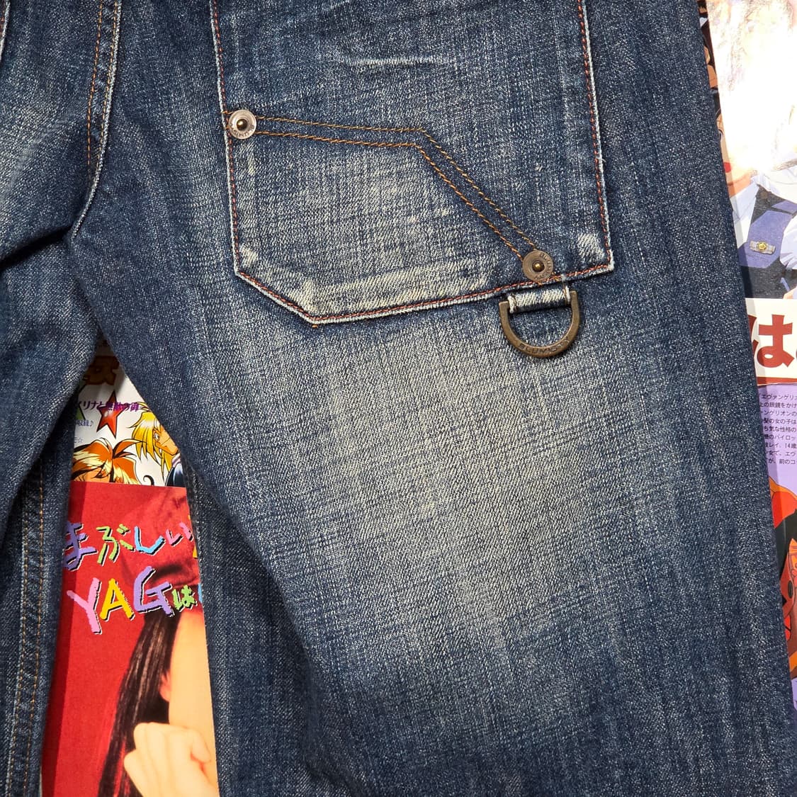 빈티지 포켓 리벳 워싱 와이드 데님 팬츠 상품이미지4