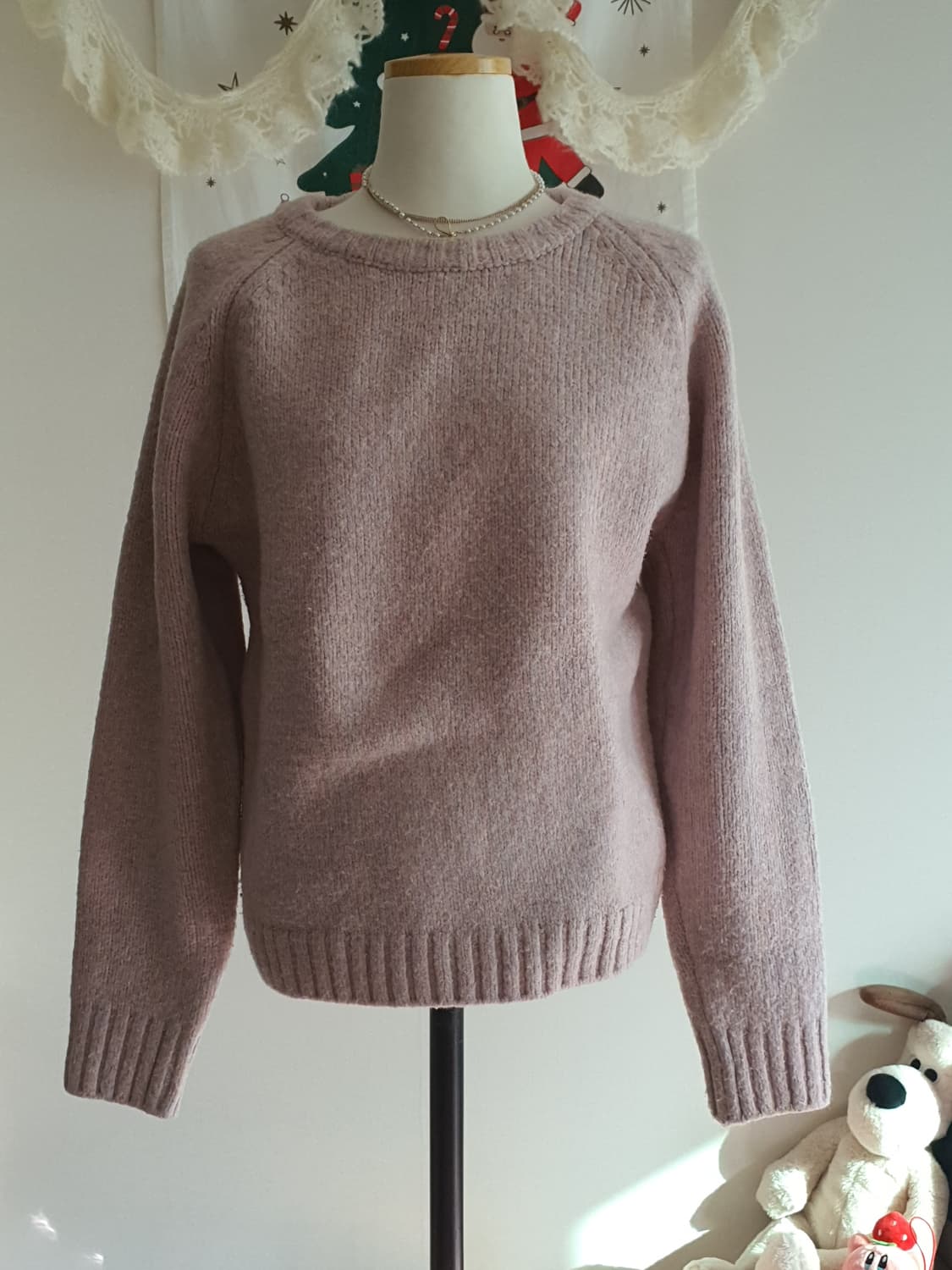 [모리걸] 핑크 라운드넥 니트 스웨터 발레코어니트 상품이미지1