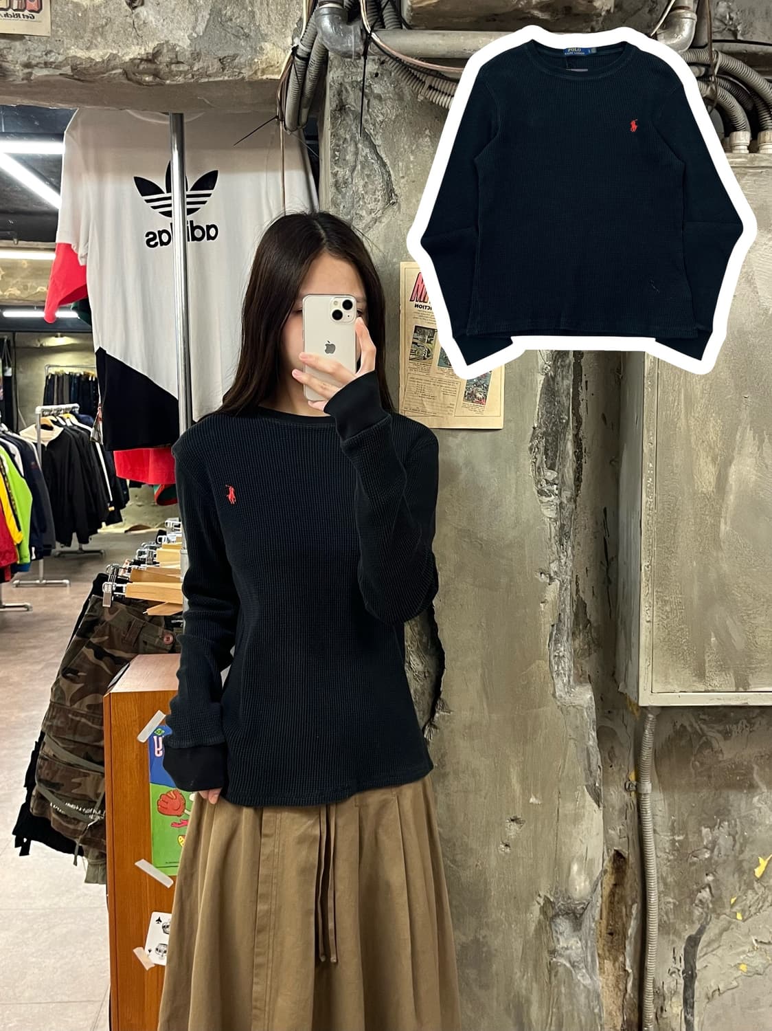 폴로 랄프로렌 와플 긴팔티 블랙 L #csz1244 상품이미지1
