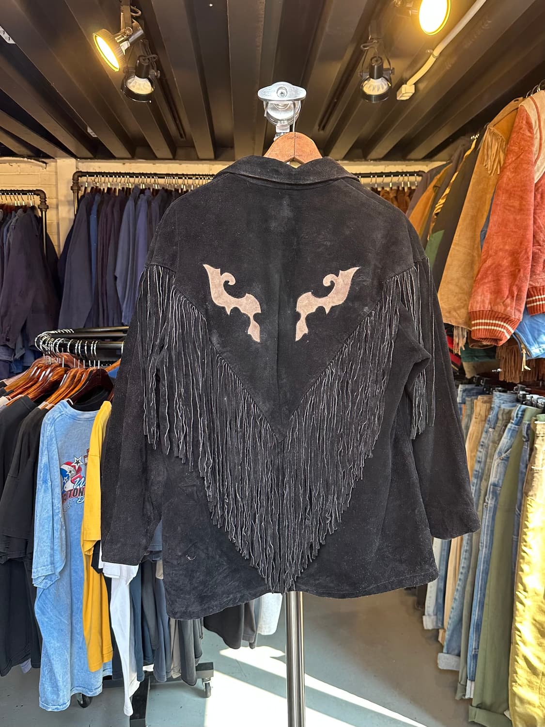 80-90s 쇼트 헤비 리얼 레더 스웨이드 프린지 자켓 상품이미지1