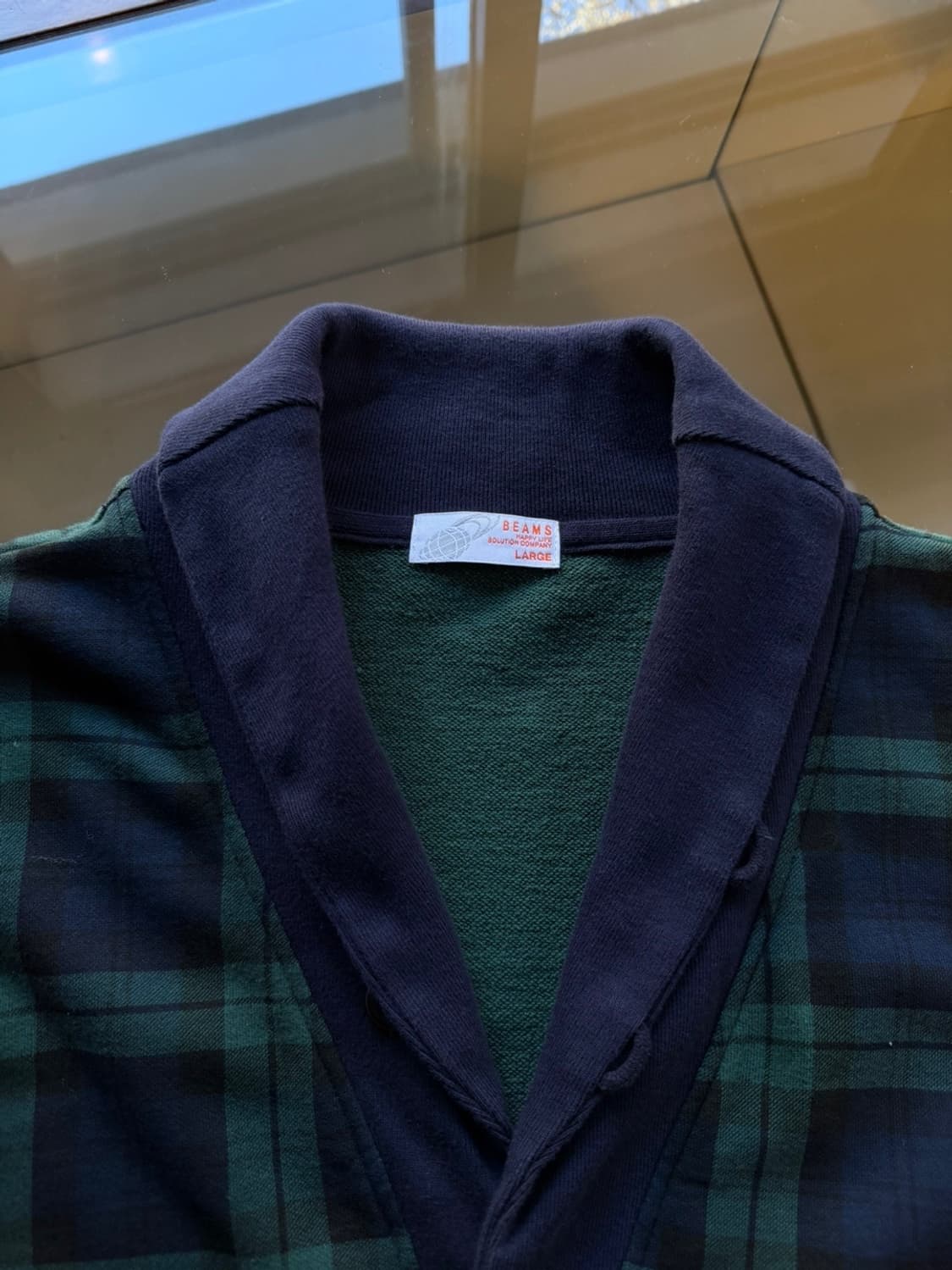 BEAMS 빔즈 숄칼라 블랙와치 가디건 100 상품이미지6