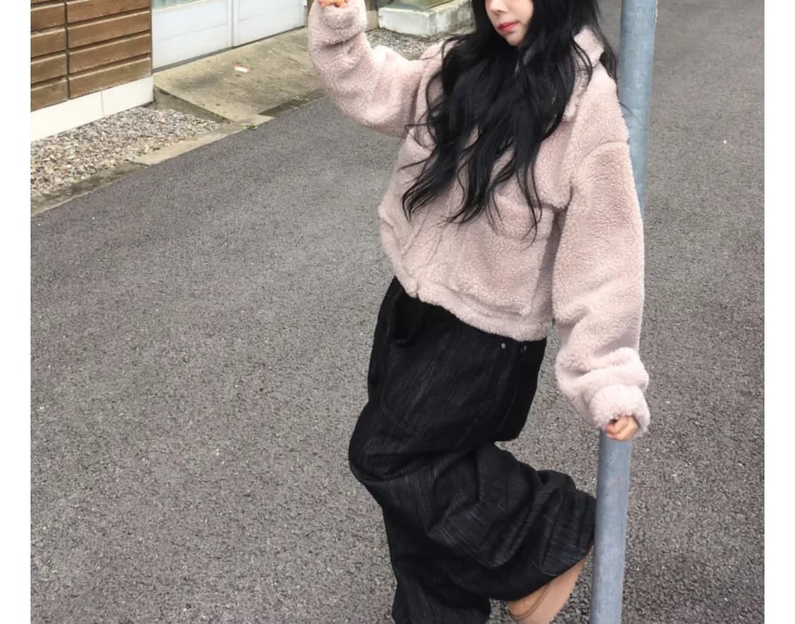 뽀글 후리스 하이넥 카라집업 상품이미지1