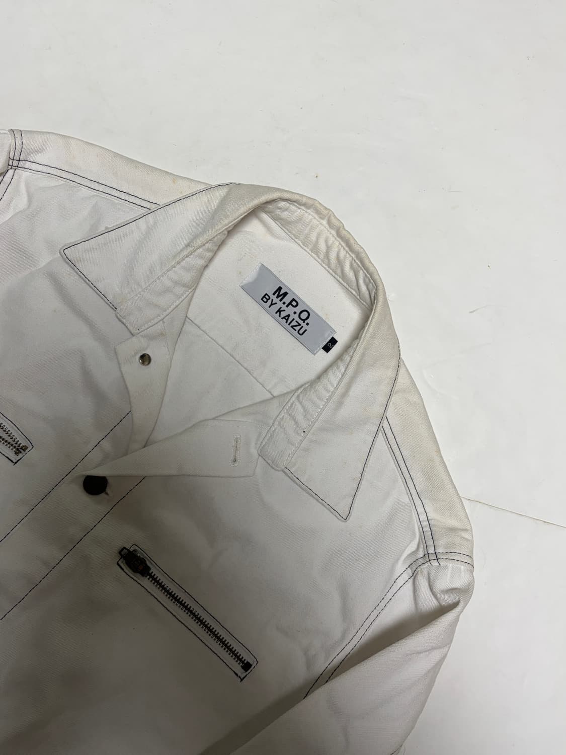 M.P.Q. BY KAIZU 화이트 컨트라스트 스티치 데님 자켓 상품이미지2