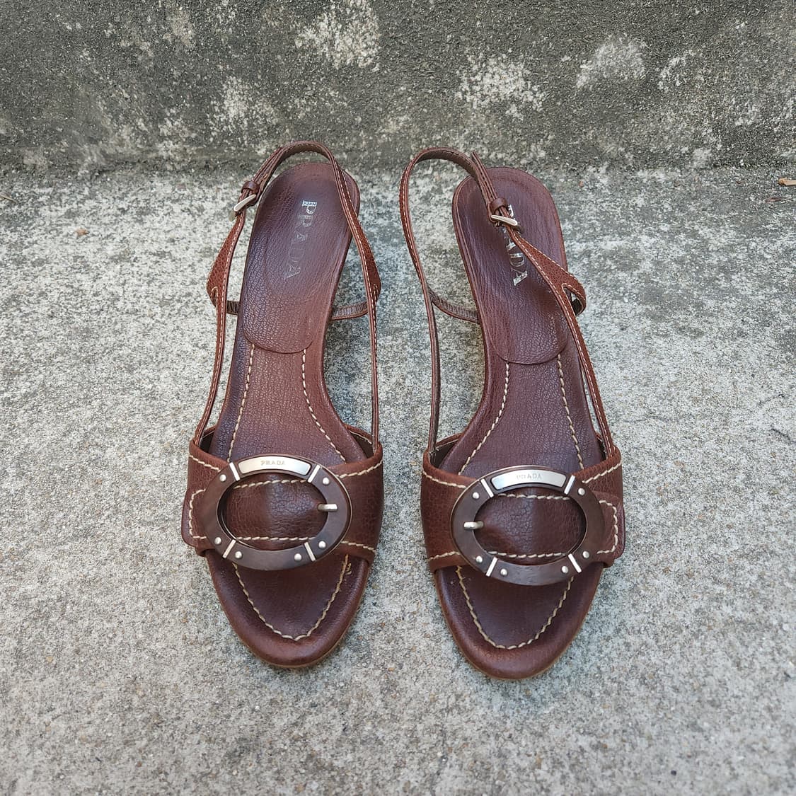 [37] Prada 브라운 다임 말론 레더 샌들 슈즈 (240) 상품이미지2