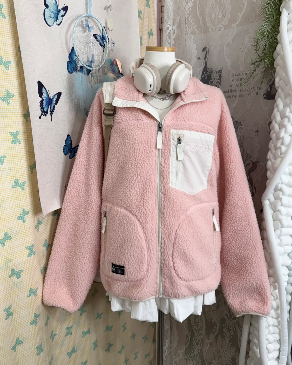 연핑크 플리스 집업 자켓 상품이미지3