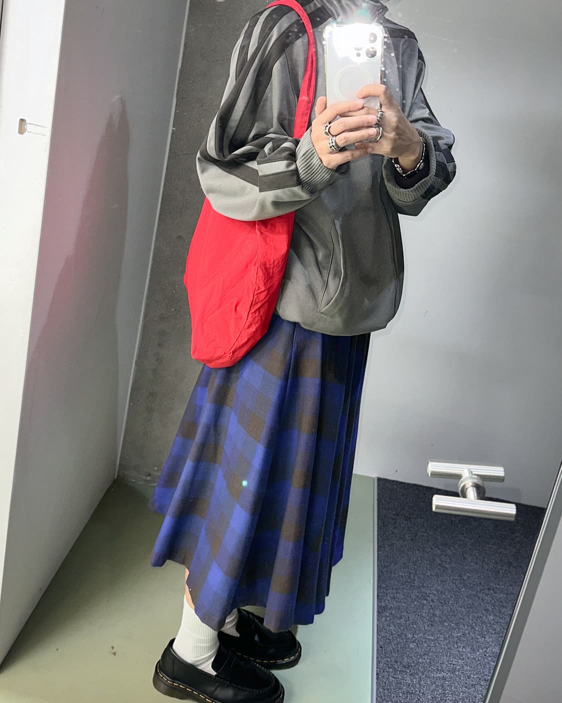 blue wool check long skirt 상품이미지2