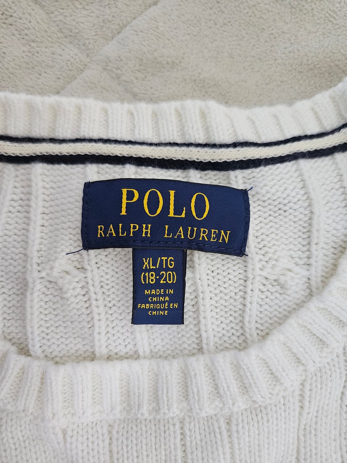 폴로 랄프로렌 화이트 케이블 니트 XL/TG(18-20) 상품이미지3