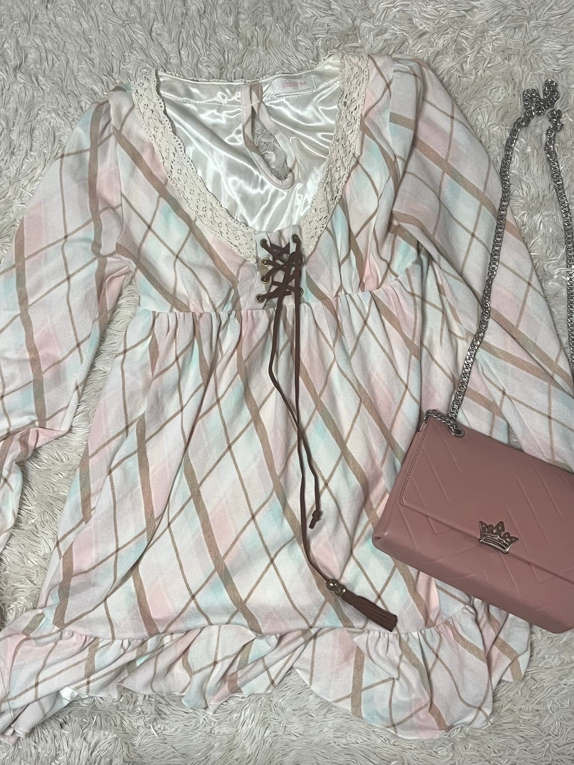 리즈리사 핑크 아가일 원피스 라떼갸루 상품이미지2