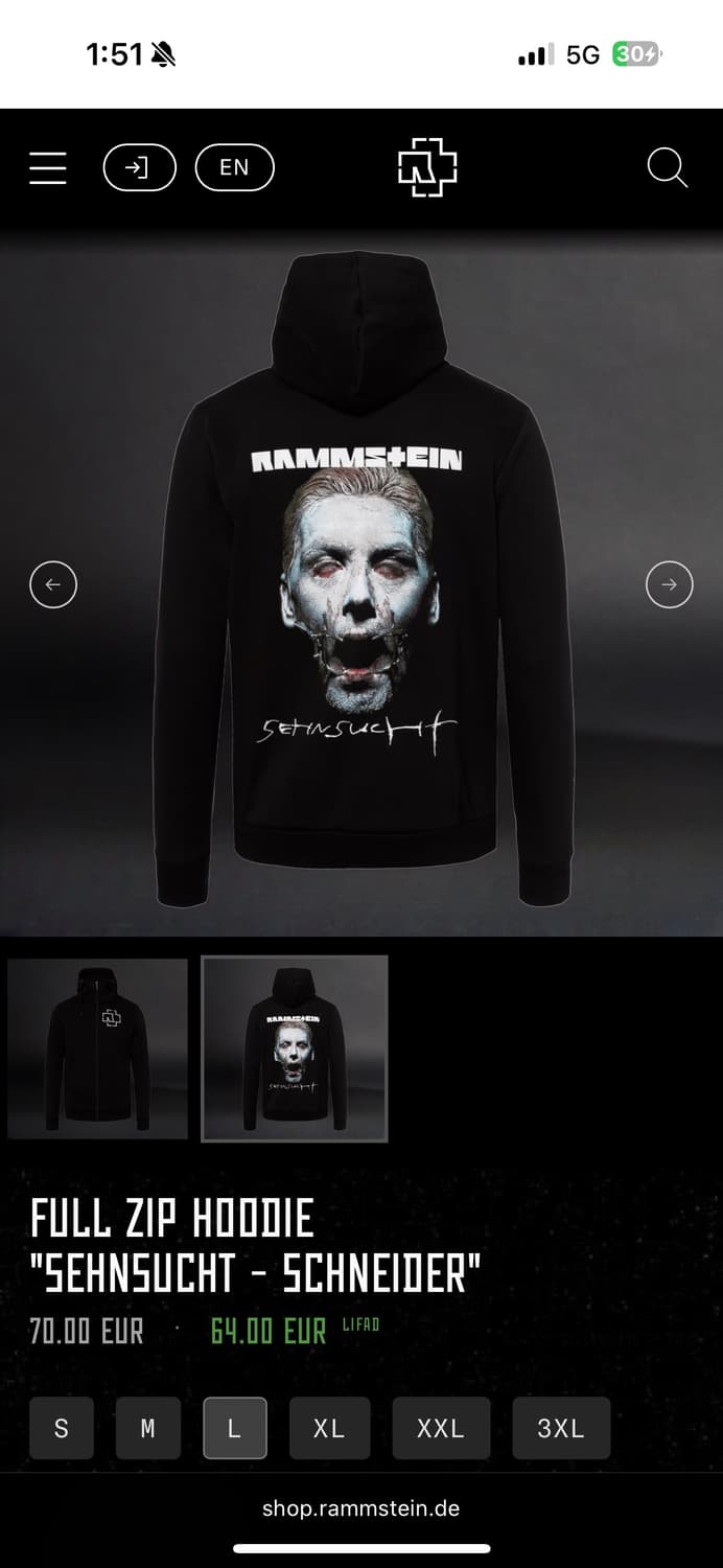 Rammstein 머천다이즈 후드집업 상품이미지1