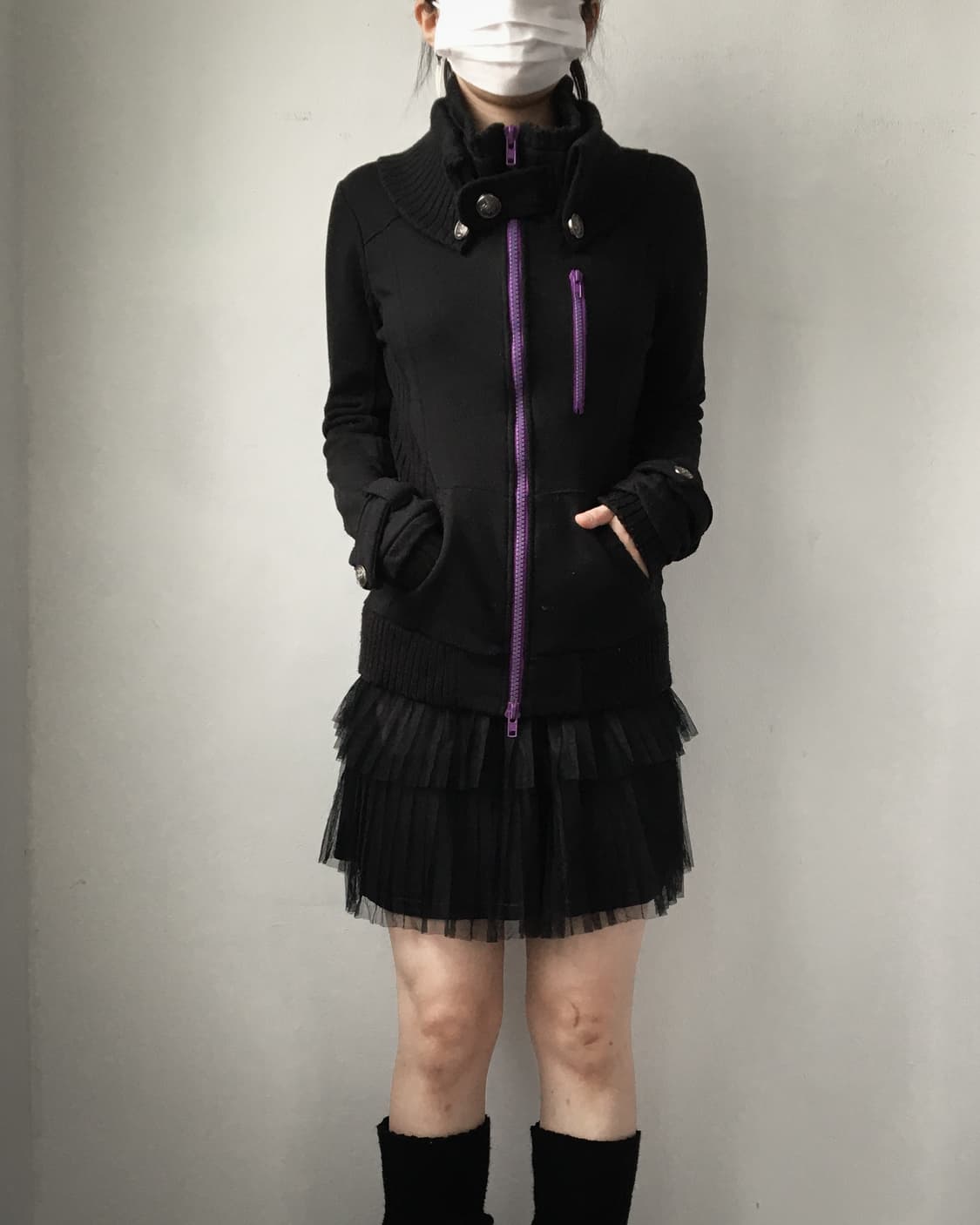 High neck ribbed layered zip up 상품이미지9