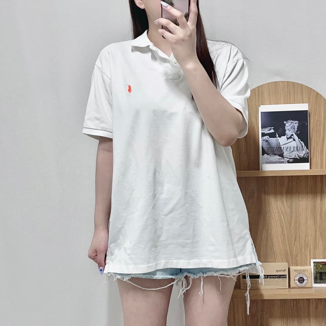 [정품] 폴로 화이트 / 형광오렌지포니 반팔카라티 [ XL ] 상품이미지2