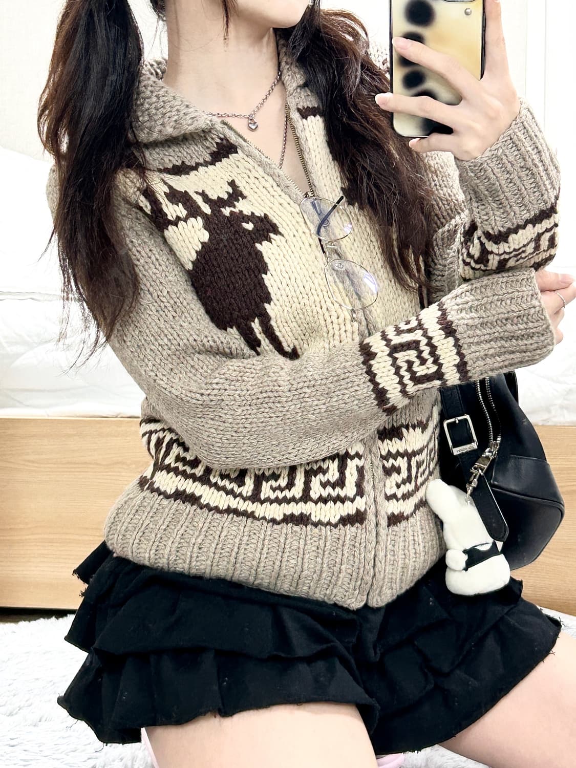 후아유 노르딕 코위찬 울 니트집업 상품이미지1