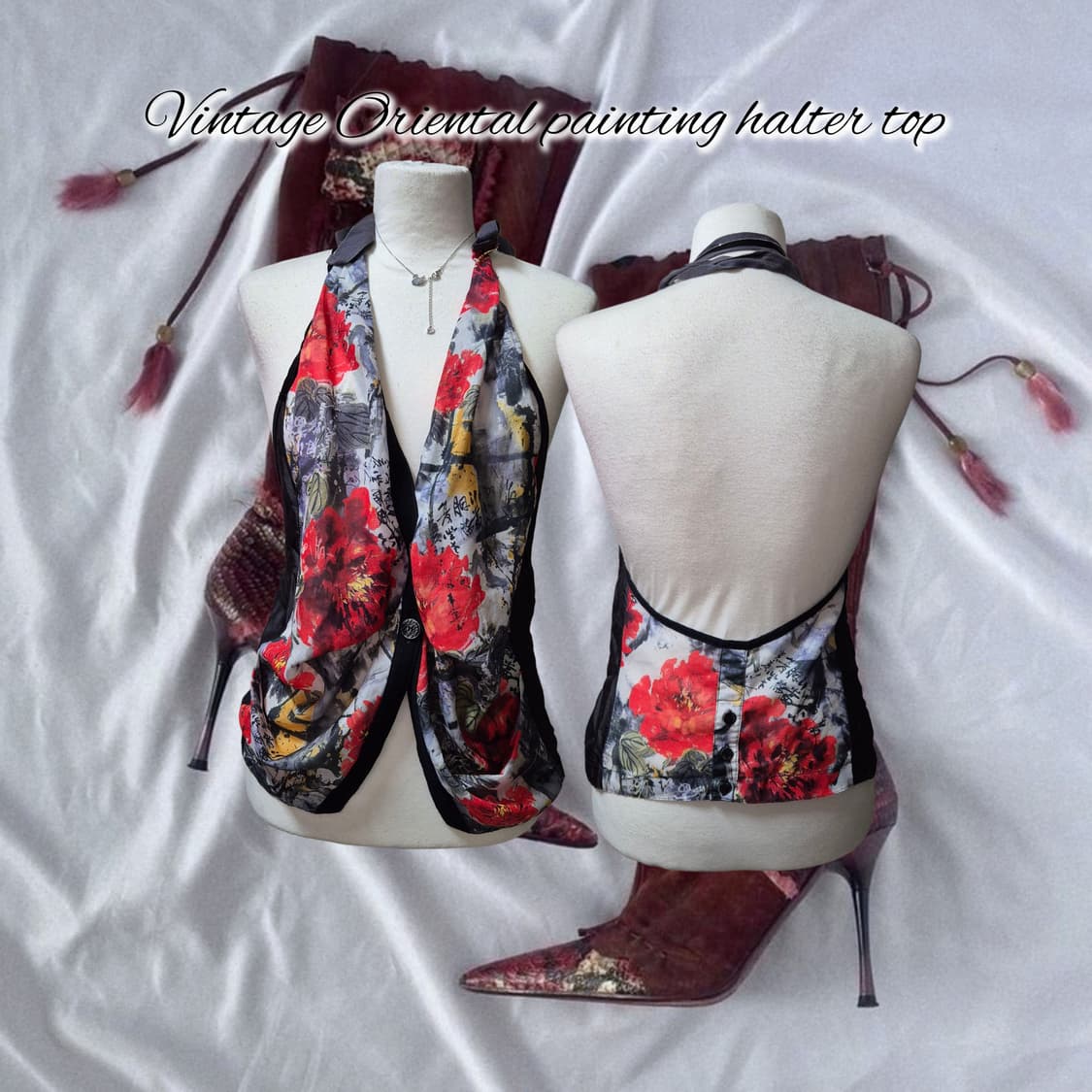 Vintage Oriental painting halter top 상품이미지1
