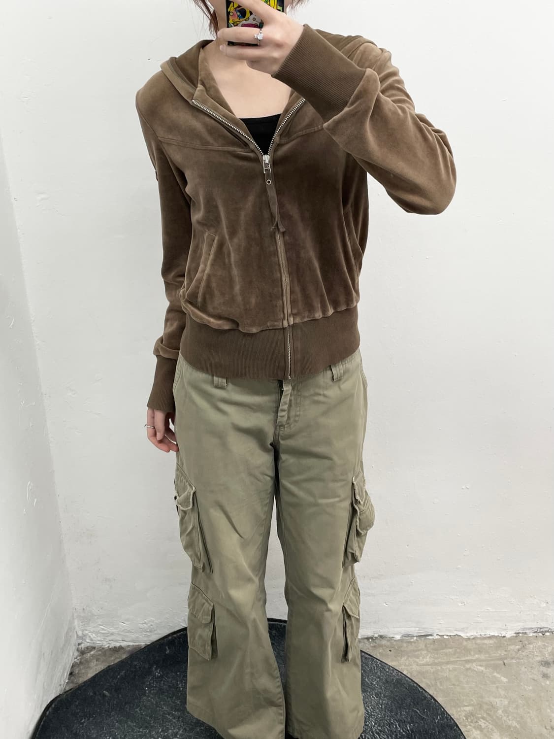 브라운 절개 벨로아 후드집업 상품이미지4