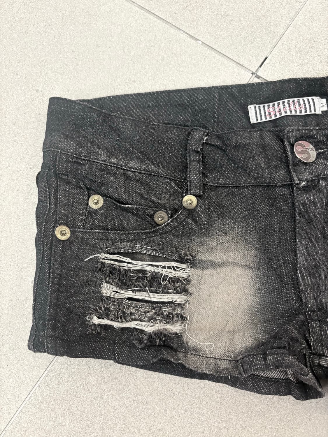 흑청 데미지 지퍼 숏츠 상품이미지2