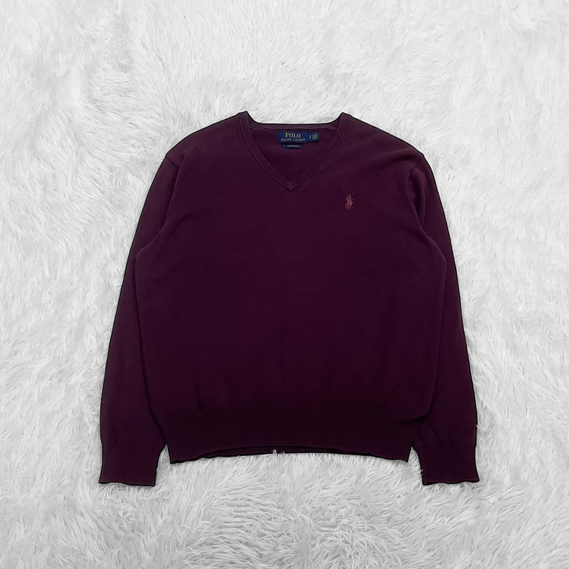 폴로 랄프로렌 포니 로고 피마코튼 브이넥 니트 버건디 상품이미지2
