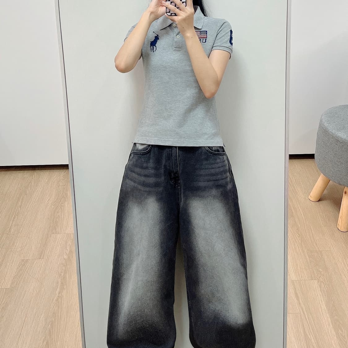 폴로 랄프로렌 빅포니 USA 성조기 그레이 카라 반팔 티셔츠 상품이미지2