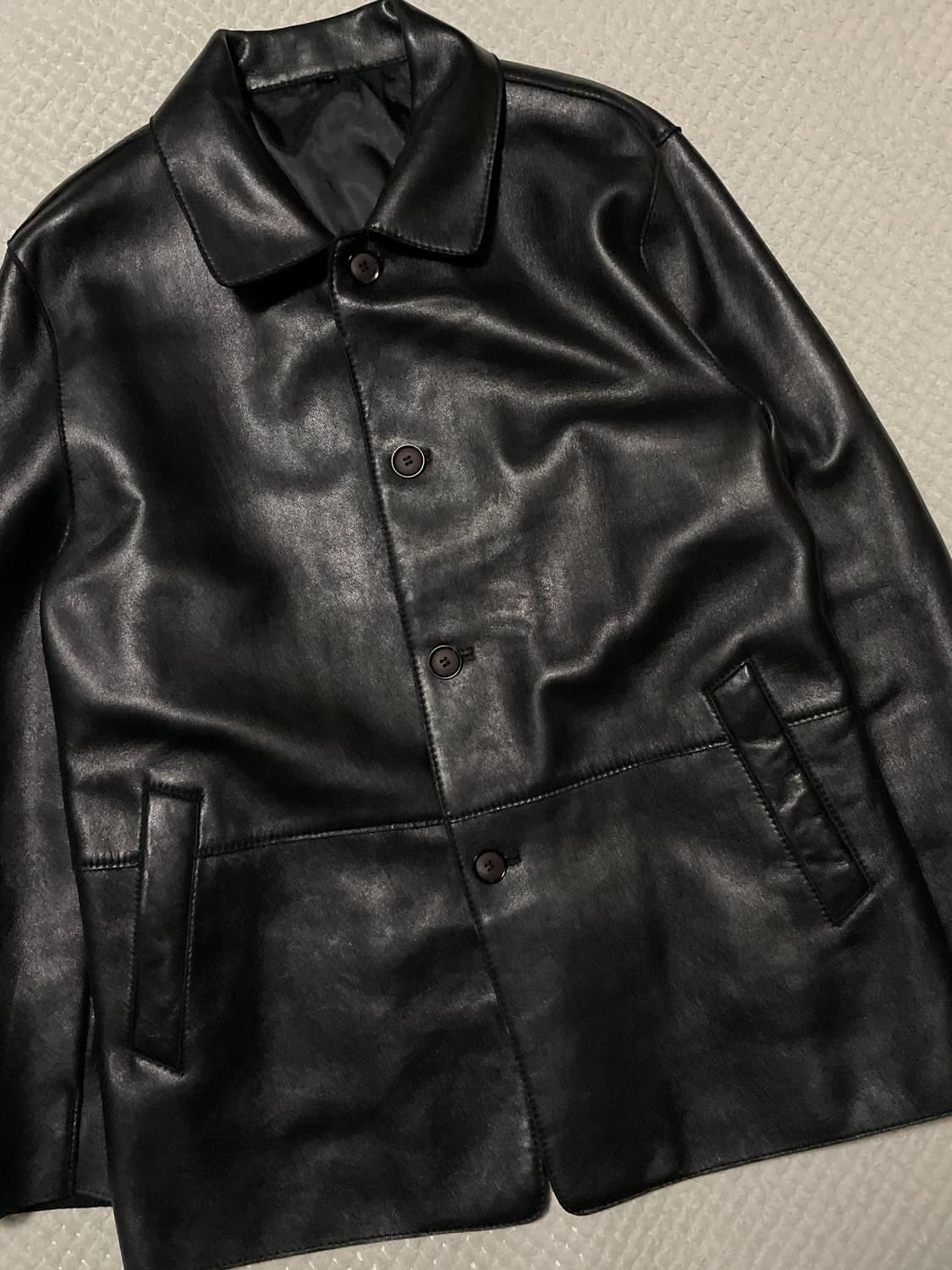 광희시장 웨스턴 무드 램스킨 양가죽 레더 카 코트 상품이미지6