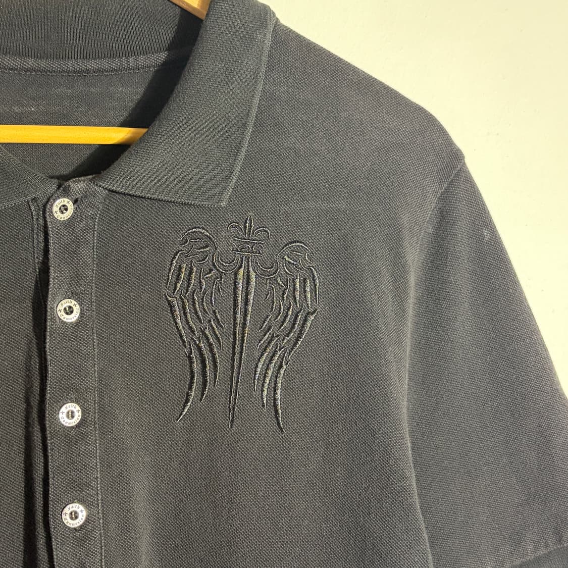 빈티지 엔젤윙 펑크 블랙 자수 반팔 카라티 (무료배송) 상품이미지2