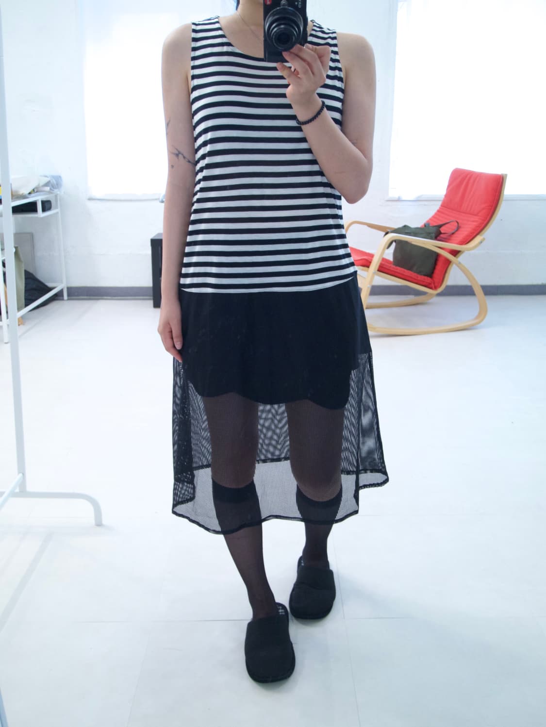 mesh skirt stripe dress 상품이미지1