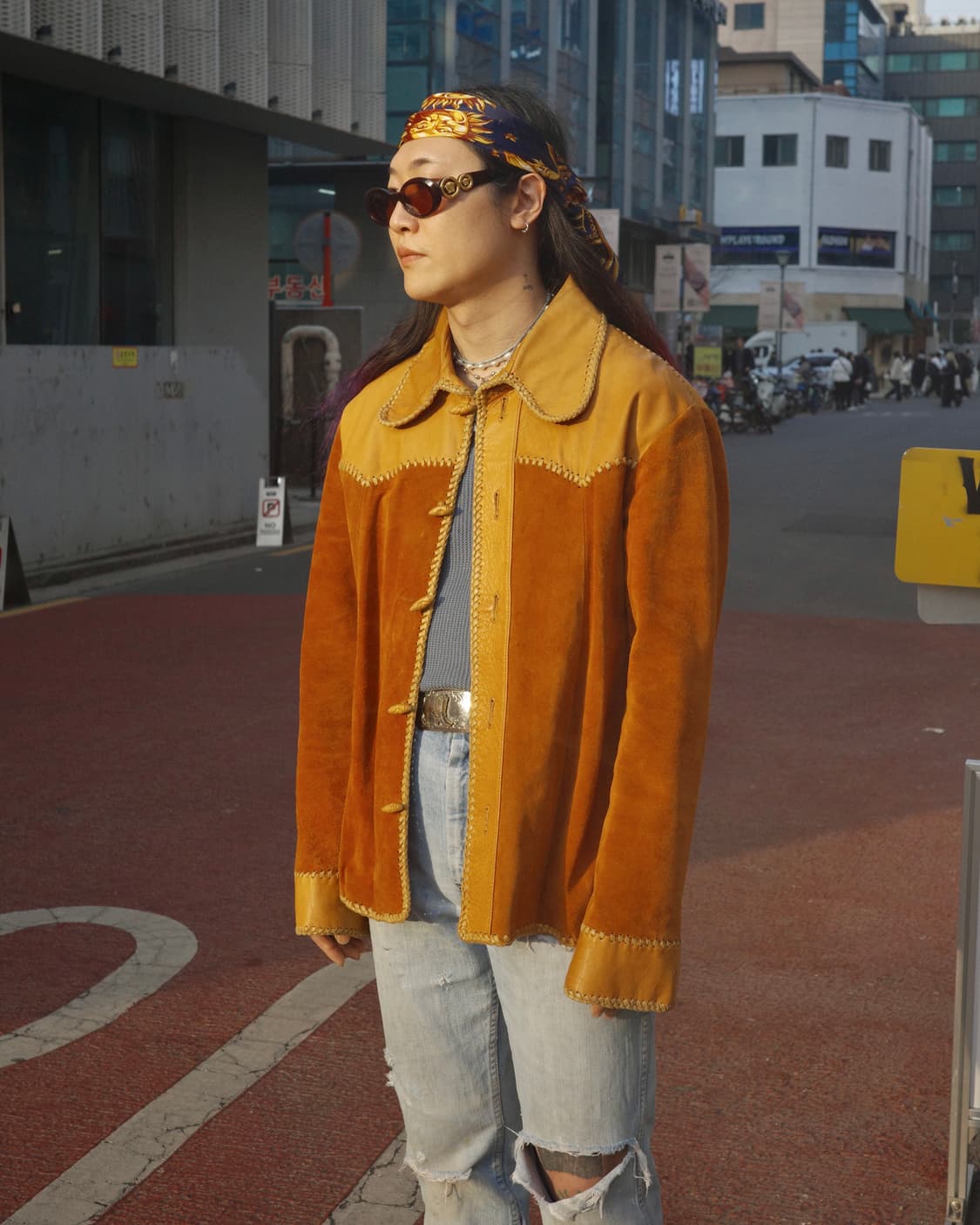 70‘s 핸드크래프트 히피 투톤 레더 셔츠 자켓 상품이미지7