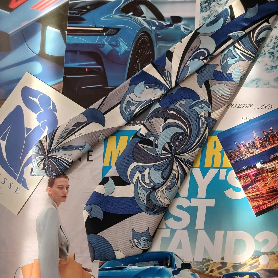 에밀리오 푸치 실크 블루 아트패턴 넥타이 8.6cm A+등급 A19013 상품이미지3