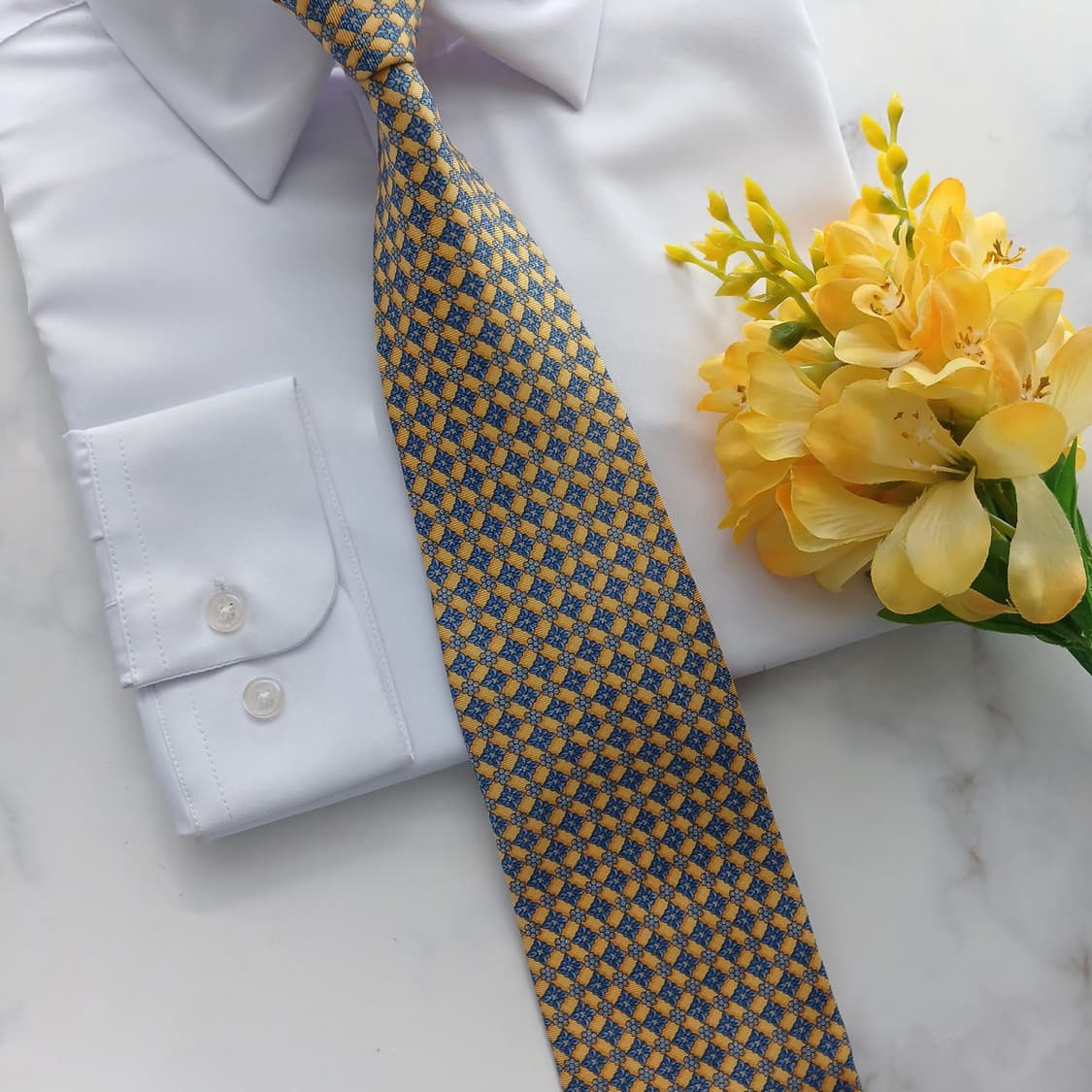 란셀 실크 옐로 플라워 기하 패턴 넥타이 9.1cm A+등급 A18743 상품이미지5