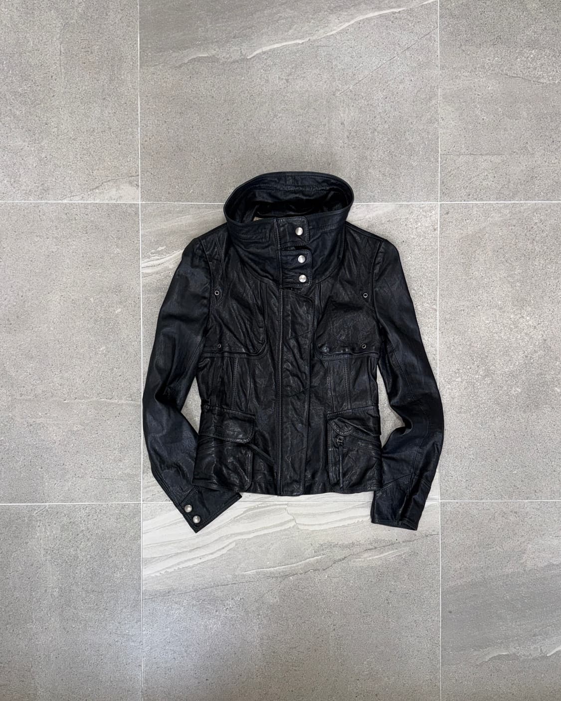 Black lamb skin high neck back buckle jk 상품이미지1