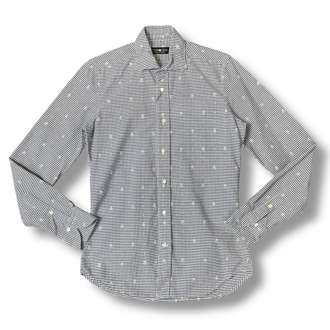 하이드로겐 블루 체크 스컬 패턴 긴팔 셔츠 S 상품이미지1