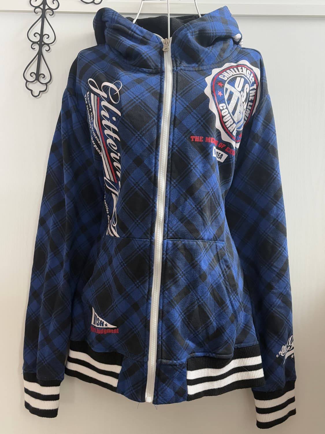 • Blue Check y2k Hooded Zip-Up 상품이미지2
