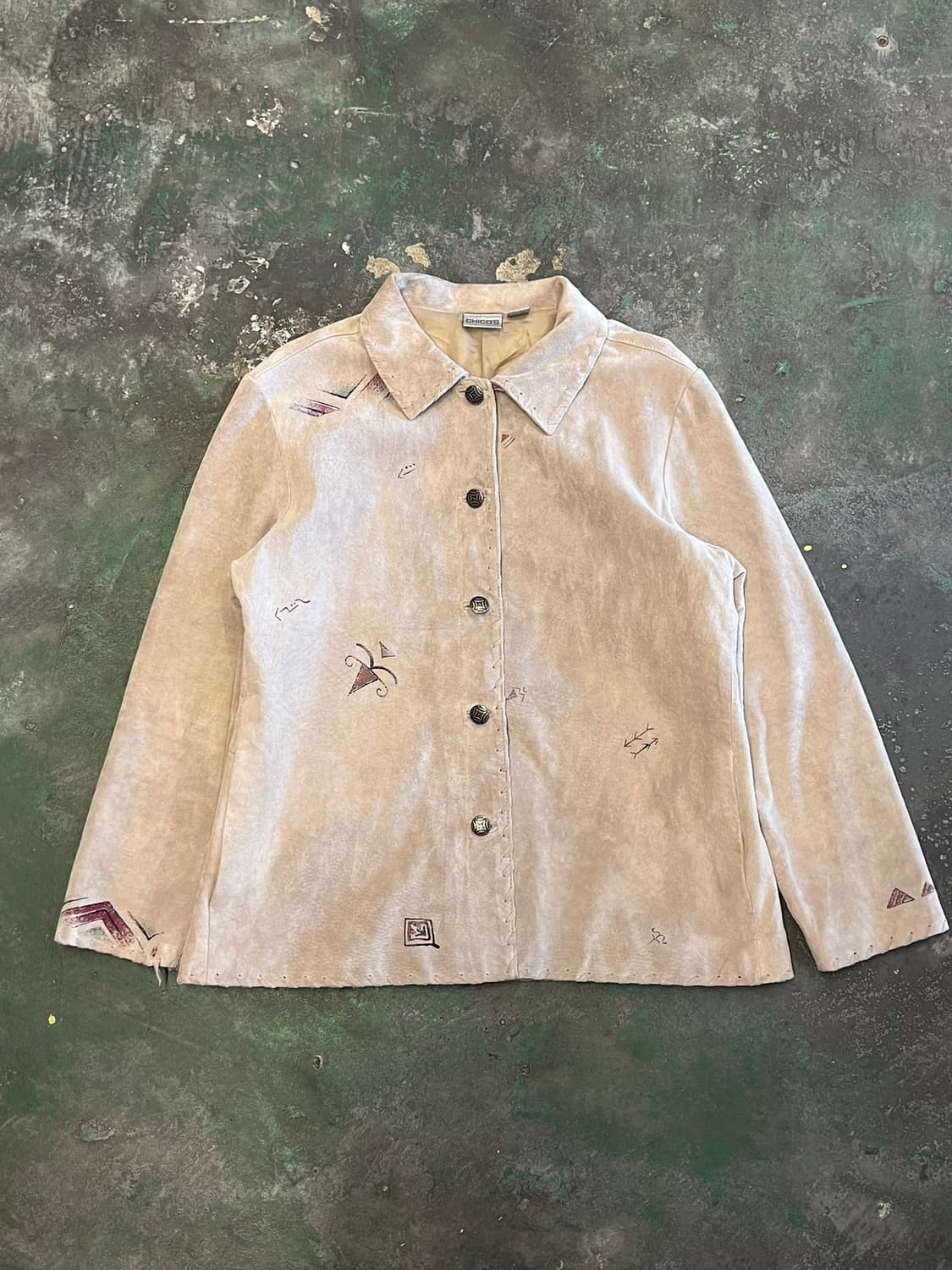 90's 치코스 웨스턴 스웨이드 가죽 자켓 백프린트 아트웨어 빈티지 상품이미지1