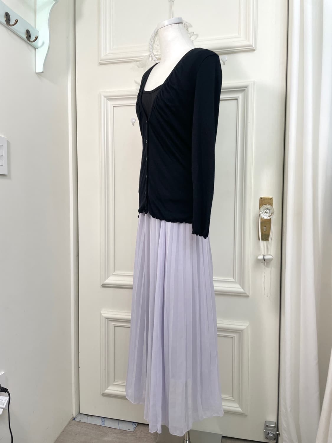 lavender pleats banding long skirt 상품이미지7
