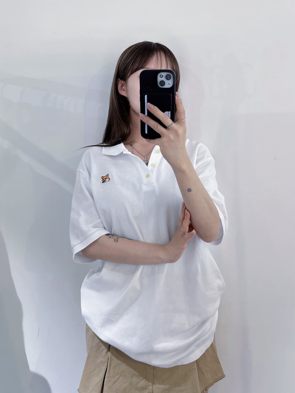 메종키츠네 폭스헤드 화이트 반팔 카라티  상품이미지2