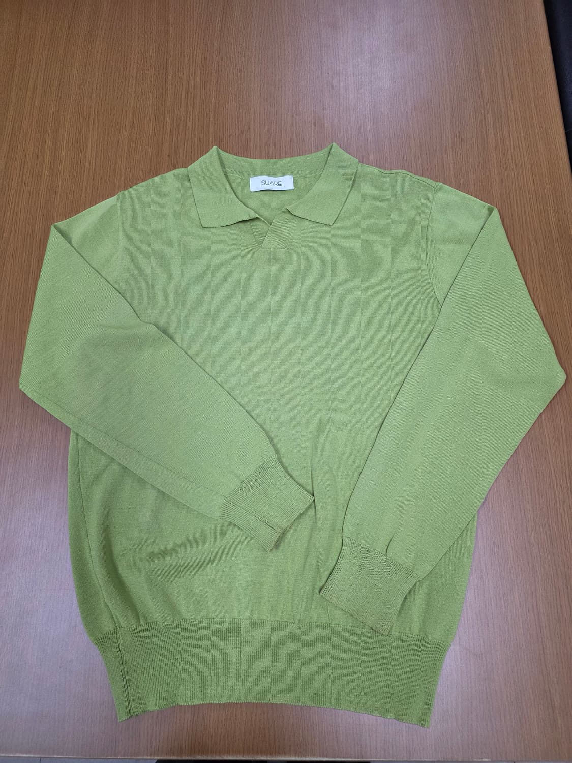수아레 오픈 카라 니트 그린 상품이미지1