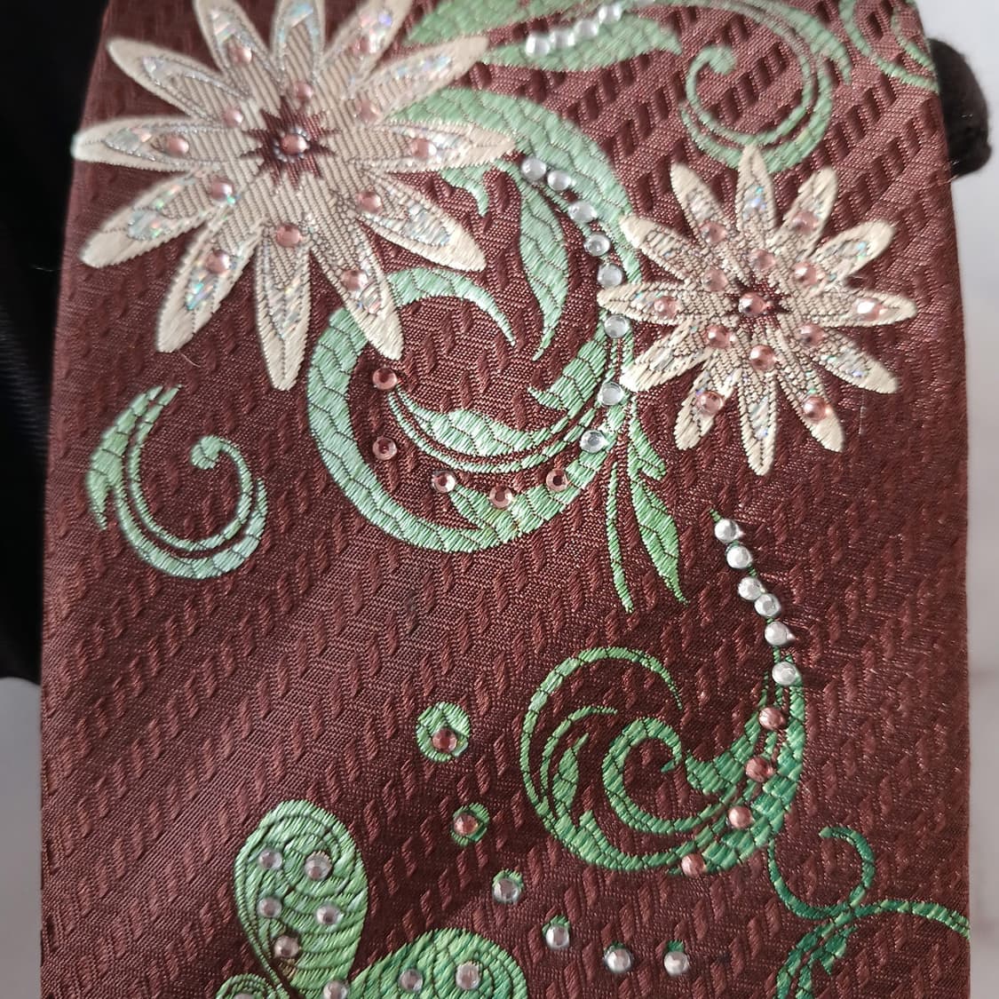 페리엘리스 실크 브라운 플라워 자수 넥타이 9.3cm A등급 A19254 상품이미지7