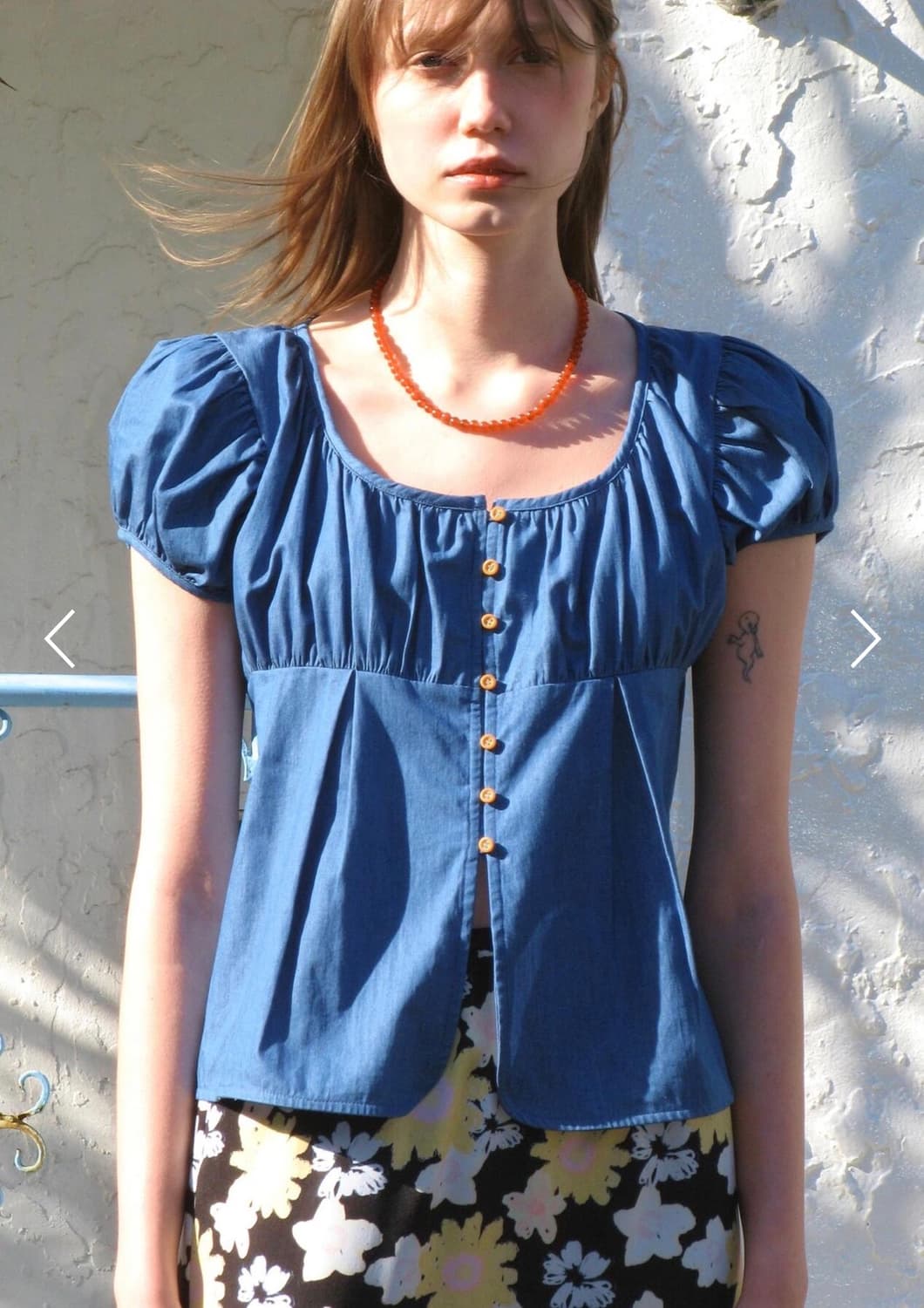 Shirring Puff Blouse (Deep Blue) 상품이미지2